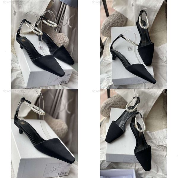 Toteme Designer Chaussures STRAP ANKLE SATIN FEMMES DES FEMMES PERLES PUBLES NOIR Italie 3,5 cm de haut Talon Européen Taille 35-40 Boîte d'origine Real Photos 3JHF
