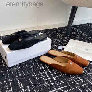 Toteme Designer Slippers vrouwen Platform Sandalen klompen Suede Mule Schoenen Eenvoudige Loafers Platte Casual Schoenen Jurk Schoenen NW0A