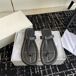 toteme tongs minimalisme pantoufles plates pantoufles en cuir simple confort sandale chaussures de plage de vacances tongs de luxe pour femmes avec boîte