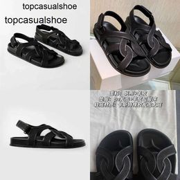 Toteme Sandals Pure Somed Designer Chaussures Black Linen Original ~ Toile épaisse Manuel de style Roman Cuir Chaussures de plage 3JHF