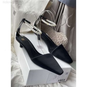 Toteme Zapatos de diseñador con correa de satén Zapatos de tacón negros para mujer Tobillo Perla Italia 3,5 cm Tacón alto Tamaño europeo 35-40 Caja original Fotos reales