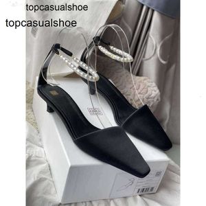 Toteme Satin Women Shoes Pumps Pearl Black Ankle Strap Italie 3,5 cm High Talon Taille européenne 35-40 Boîte d'origine REAL Photos 1JHF