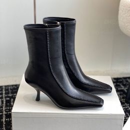 chaussures toteme Cuir zip talon aiguille Bottines 6,5 cm Mi-talon Bottines de mode Talons chaton Bottes de créateurs de luxe femmes