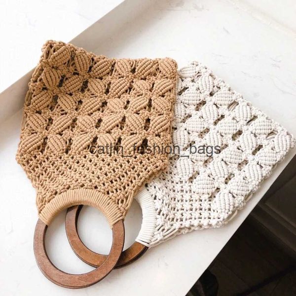 Totes 2019 primavera y verano nuevo bolso tejido hueco playa mango de madera anillo bolso de paja bolso femenino toteH24217