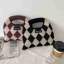 Toes 2023 Nieuwe gebreide handtas Zomer gebreide kleine tas Dumpling -tas Plaid polsas kan worden uitgerust met schouderriemtote Caitlin_fashion_bags