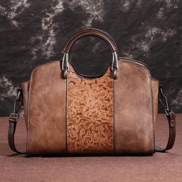 Totes 2024 bolsos de lujo de cuero genuino para mujer bolsos de mujer Retro elegante bandolera de hombro bolsos de mujer hechos a mano de vaca