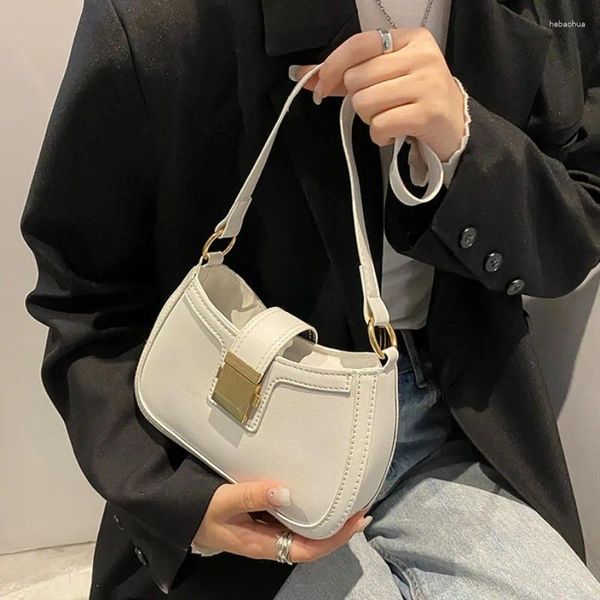 Sacs à bandoulière en cuir PU pour femmes, fourre-tout de couleur unie, tendance, serrure, petit sac à main de styliste, pochette à fermeture éclair, 2024