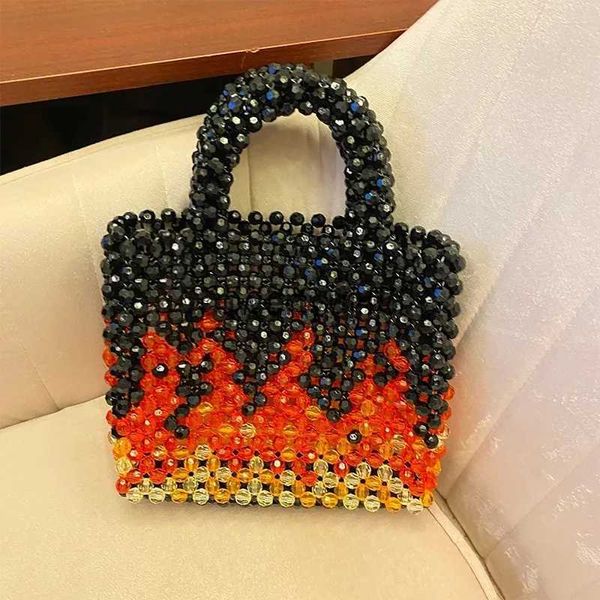 Totes 2024 Volcano Paern Bolso con cuentas Fiesta Vacaciones Diseñador andbags para mujeres Exclusivo andmade andle Monederos Beac Acrílico ToteH24219