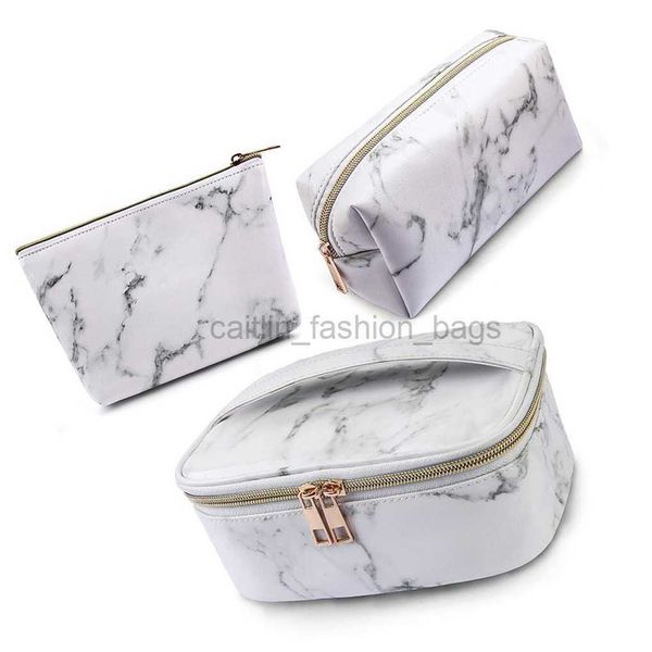 Totes 3 pièces en cuir PU motif marbre trousse de maquillage toilette avec organisateur de douche à glissière grande capacité adapté aux fournitures d'hôtel caitlin_fashion_ bags