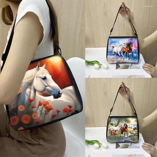 Totes Bolsos de hombro de caballos hermosos de estampado en 3D Bolsas de hombro galopantes Girling Pony Girls para viajar Teléfono Key Billeter Crossbody Bolse