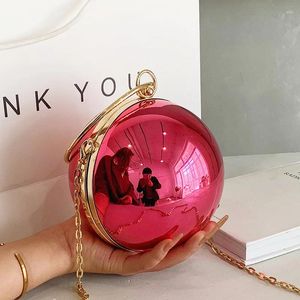 Totes Acryl Ball Bag Women's Evening Transparant Mirror Surface Chain Schouder Crossbody Trendy Prom Party Messenger