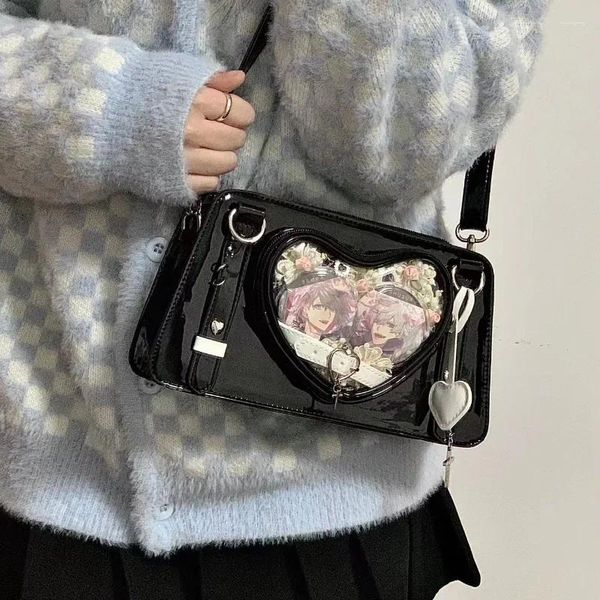 Sac fourre-tout pour femmes tendance 2024 Chic PU Ita sacs filles Y2K coeur clair Lolita épaule mode perle uniforme sacs à main mignon