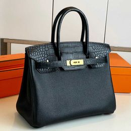 Totes Bag Borsa a mano da donna touch togo francese nero con pelle di coccodrillo americano L