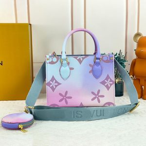 Totes tassen Luxe tassen Klassiekers Oude bloemen schoudertassen Echt leer dames handtas met reliëf Bandjes met reliëf Portemonnees Satchel Clutch Zonsopgang Pastelkleurige tas