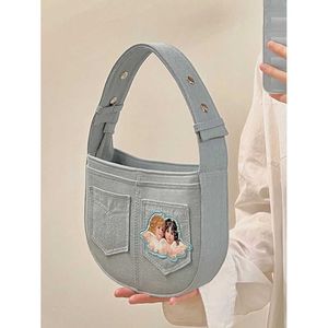 Bakkenzakken vintage retro -Amerikaanse engel denim dames s tas schouder honkbal handtas munt portemonnee grote capaciteit schattige kant s 230210