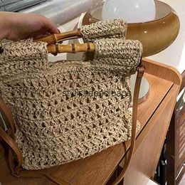 Totes Bolso de paja con mango de bambú, bolsos de playa tejidos hechos a mano para mujer, bolso de ratán tejido con cuerda de papel, bolso bandolera cuadrado NewH24219