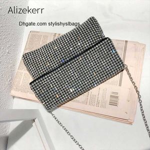 Totes Bling Strass Avond Clutch Bag Vrouwen Koreaanse Diamond Chain Cover Etentje Handtas Portemonnee Dames Kleine Vierkante Schoudertas