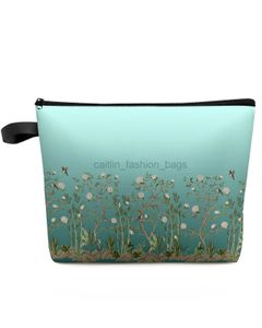 Totes Blauwe gradiënt bloem plant vogel cosmetische make-up tas Draagbare dames waterdichte badkamer multifunctionele gezichtswas caitlin_fashion_ bags