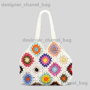 Totes Bohème het Femmes Sacs à bandoulière Fleur Plaid Lady Sacs à main Tissé à la main Tricoté Sac de plage d'été Petit fourre-tout Bali Sacs à main T240220