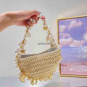 TOTES BOHEMIAN PEARLS STR SAC CONCH STARFEFS FEMMES MAINS HAUPHONS Half Moon Beach Bag Sac Designer Rattan Crossbody Bags Ladies Tote H24523