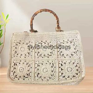 Totes Bohème corde Crochet fourre-tout bambou poignée sacs à main Style National tricot sac à bandoulière creux voyage sacs de plage pour les femmes 2023H24219