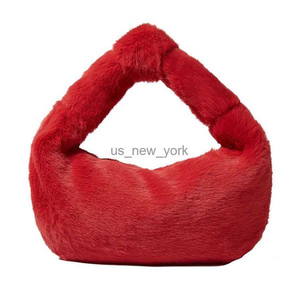Totes marca Invierno de invierno Fuera Fur Tote Knot Handbag Vintage Soft Clutch Soft Purse Luxury Women Travel Shoulder Bag Pouch 240407