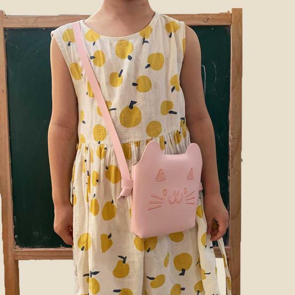 Bolso bandolera para niños con diseño de gato de dibujos animados, bonitos bolsos de hombro rosas para niñas, monederos y bolsos de mano para niños bordados
