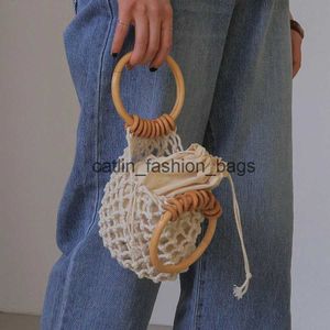 Totes Casual Retro Geweven Handtas Houten Handvat Met Binnendoek Drstrawing Emmer Tas Vakantie Strand Stijl Polstasje voor DamesH24217