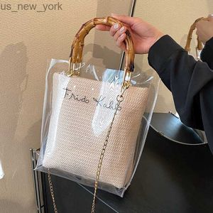 Totes chaîne gelée sacs transparents pour femmes été voyage bandoulière sac à bandoulière simple poignée en bambou sac à main dame plage sacs à main HKD230822