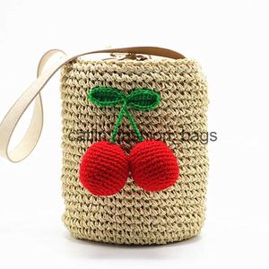 Totes cerise Pompon été Style cylindres sacs à main bohème Boho indien cheveux sac de paille Thai tissé BeachH24217