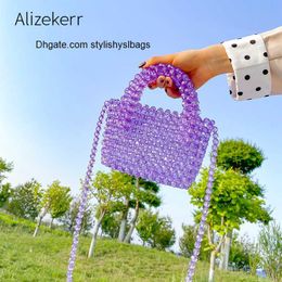 Bolsos de hombro con cuentas de cristal de color transparente para mujer, nuevo bolso de mano hecho a mano con cuentas, bolso de mano pequeño, bolso de playa transparente para niñas, vacaciones