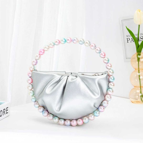 Totes Couleur Perles Circulaire Pliage Sac À Main Nouveau Designer Élégant Demi-Lune Poignée Ronde Dîner Embrayage Bourse De Mariage 230509