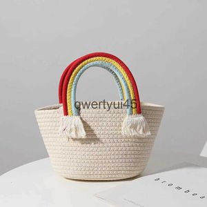 Totes Coon Rope Woven Womens andbags Rainbow andle Tote Bag Designer Boemian Summer Straw Beac Bags Vrouwelijke Knied PursesH24218
