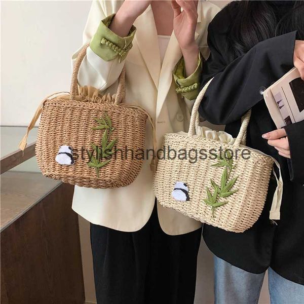 Totes Cross Body Red Panda Bamboo Ponds de poche Bague tissée Herbe Toile Single Crossbody Forme haut de gamme Small Market 2024 Spring / Summer Batch H240417