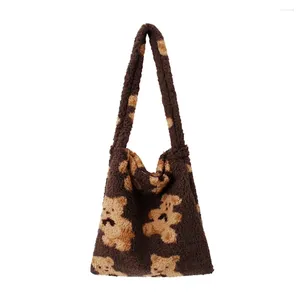 Bakken schattige beren print bovenste tas vrouwelijke herfst mode pluche tas schouderhandtas