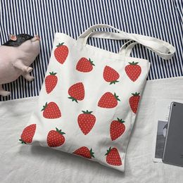 Fourre-tout mignon sac fourre-tout aux fraises esthétique pour les filles de l'école sacs à main Shopper sac à main de créateur femmes toile pliable