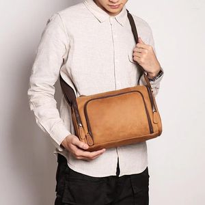 Sac fourre-tout en cuir véritable pour hommes, fourre-tout quotidien décontracté, fête sauvage, couleur unie, poche multi-zip, messager fait à la main, cylindre de mode pour hommes