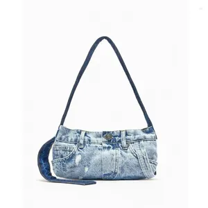 Totes Denim Underarm Women's Retro 2024 Summer Blue Patchwork Patchwork Fashion Portable Sac à bandoulière