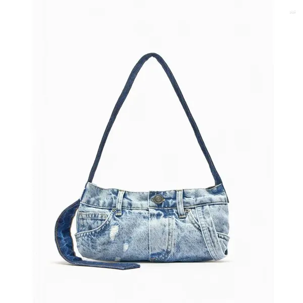 Totes Denim Underarm Women's Retro 2024 Summer Blue Patchwork Patchwork Fashion Portable Sac à bandoulière