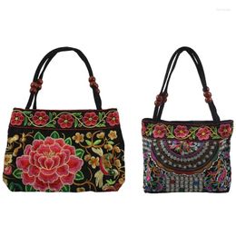 Totes DOME 2 pièces femmes sac à main broderie ethnique été à la main fleurs dames fourre-tout sacs à bandoulière bandoulière rouge pivoine