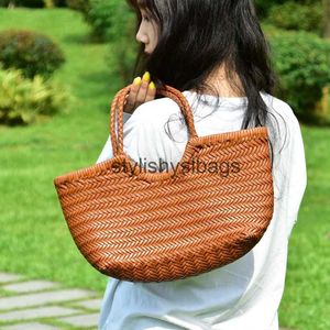 Totes Dragon difusión bolso tejido vintage francés cesta de verduras de cuero genuino ins venta caliente celebridad de Internet bolsos con estilo para mujeres