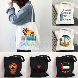 Totes Dubai Verenigde Arabische Emirates VAE MAP Vlag Asia Skyline Zomer Sun Palm Tree Skyscraper Burj Khalifa Canvas Tote Bag Cotton Handtas