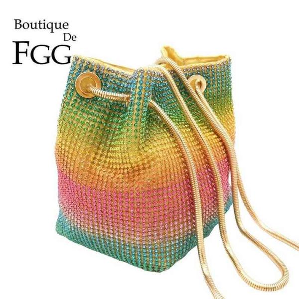 Totes Mode Sac Fourre-tout Boutique De Fgg Rainbow Femmes Mini Chaîne Épaule Sacs À Main Et Sacs À Main Cristal Embrayage Soirée S Strass P241M