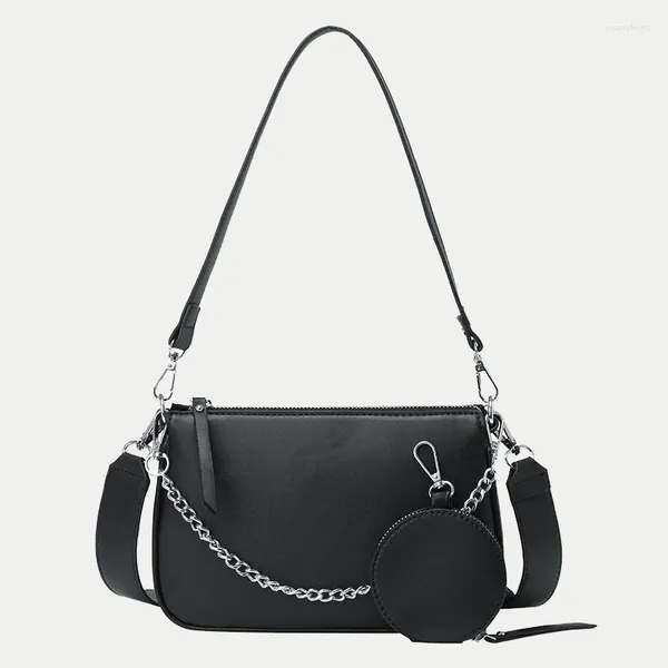 Fourre-tout chaînes de mode Hobo sacs à bandoulière pour femmes cuir synthétique polyuréthane noir sacs à main à bandoulière avec sac à main femme Design pochette sac