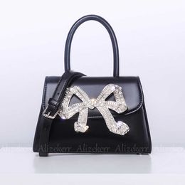 Toes Fashion Rhinestone Big Bow Handtassen voor vrouwen Designer Luxe chic boetiek glinsterende kristal crossbody tassen zwarte portemonnees 230509