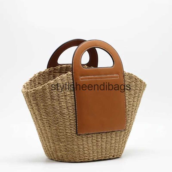 Totes Mode Paniers De Paille Sacs Designer Corde Tissé Femmes Sacs À Main À La Main Pu Patchwork Sac De Plage Grand Fourre-Tout Vinatge Seau PursesH24217