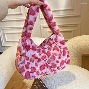 Totes mode vrouwen koe print mini schoudertassen vrouwelijke winter pluche onderarm luipaard zebra patroon pluizige tote kleine portemonnees