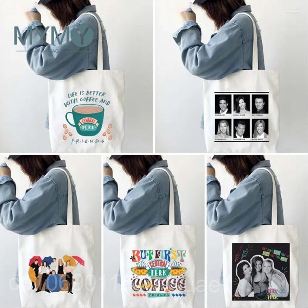 TOTES Friends TV Show Sacs Sacs de mode Fashion Femmes Sac à provisions graphiques de grande capacité No Zipper Girls Canvas Casual Eco Tote Handsbag