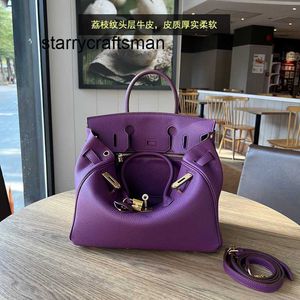 Fourre-tout Sacs en cuir véritable Sac à main en cuir de litchi violet couche de grande capacité en peau de vache messager à bandoulière unique pour femme