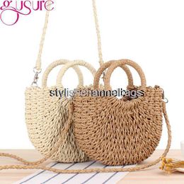 Totes Gusure fait à la main demi-rond rotin tissé paille sac à bandoulière été plage femmes messager sacs à bandoulière filles petit sac à main 0204/23